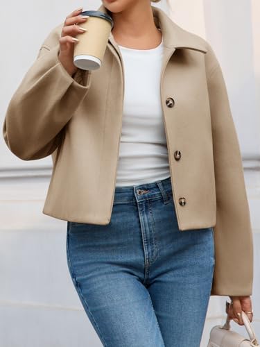 Cicy Bell Womens Cropped Pea Coat Casual Button Down Short Jackets